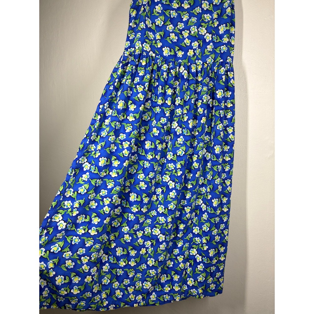 Vintage 90s All That Jazz Blue Floral Criss Cross Back Rayon Maxi Dress Girls 12 - Picture 3 of 10